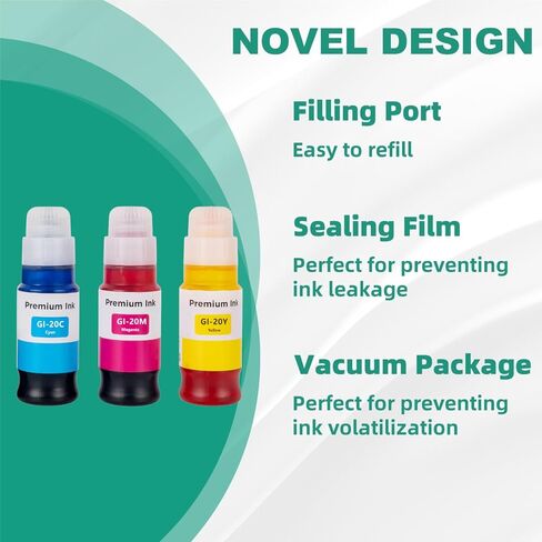 GI-20 Ink Refill Bottles Replacement for Canon GI-20 GI20 Ink Bottles Refills Kit for Canon G6020 G7020 G5020 MegaTank Printers (GI-20 Cyan Magenta Yellow 3 Packs) in Saudi Arabia