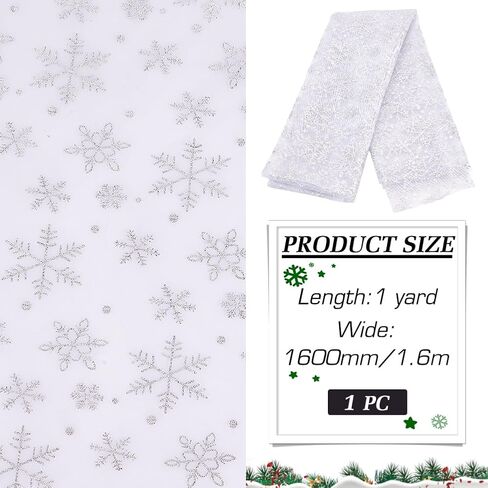 Mayjoydiy 1 Yard Snowflake Silver Foil Mesh Mesh Fabric 63inch Ghost White Nylon Tulle Fabric Rolls Arecer Fabric for DIY Skirt Gift Bow Wedder Winter Party Dress in Saudi Arabia