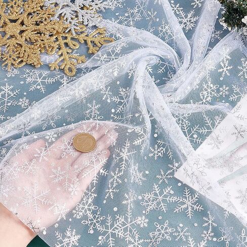 Mayjoydiy 1 Yard Snowflake Silver Foil Mesh Mesh Fabric 63inch Ghost White Nylon Tulle Fabric Rolls Arecer Fabric for DIY Skirt Gift Bow Wedder Winter Party Dress in Saudi Arabia