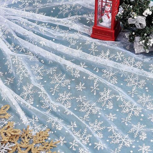 Mayjoydiy 1 Yard Snowflake Silver Foil Mesh Mesh Fabric 63inch Ghost White Nylon Tulle Fabric Rolls Arecer Fabric for DIY Skirt Gift Bow Wedder Winter Party Dress in Saudi Arabia