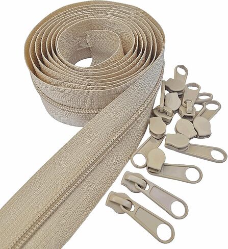MebuZip #3 Nylon Coil Zippers by The Yard Bulk Zipper Roll Zipper Tape 10 Yards with 25pcs Pulls for Sewing Tailor DIY Craft Bags Pillows (Beige 10Yards) in Kuwait