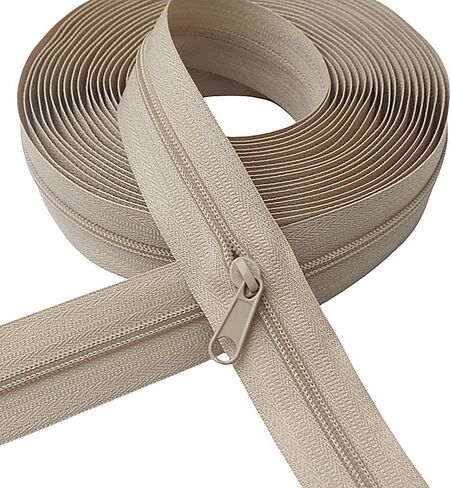 MebuZip #3 Nylon Coil Zippers by The Yard Bulk Zipper Roll Zipper Tape 10 Yards with 25pcs Pulls for Sewing Tailor DIY Craft Bags Pillows (Beige 10Yards) in Kuwait