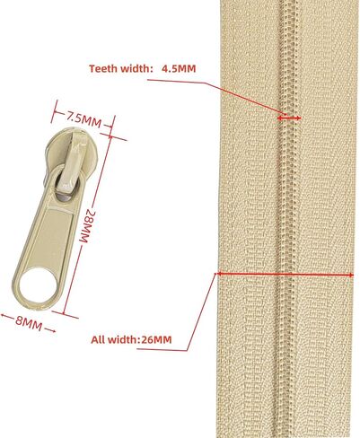 MebuZip #3 Nylon Coil Zippers by The Yard Bulk Zipper Roll Zipper Tape 10 Yards with 25pcs Pulls for Sewing Tailor DIY Craft Bags Pillows (Beige 10Yards) in Kuwait