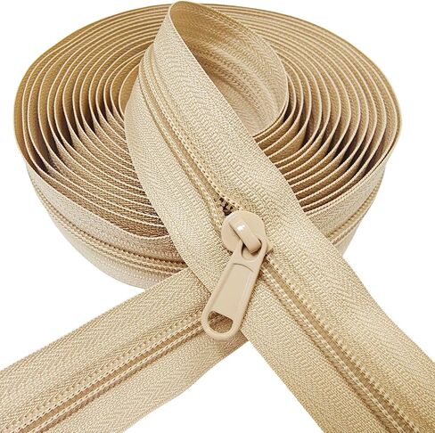 MebuZip #3 Nylon Coil Zippers by The Yard Bulk Zipper Roll Zipper Tape 10 Yards with 25pcs Pulls for Sewing Tailor DIY Craft Bags Pillows (Beige 10Yards) in Kuwait