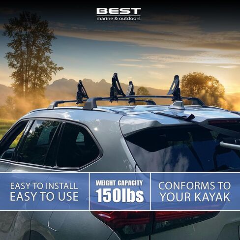 Best Marine and Outdoors Folding Kayak Roof Rack Carrier for Car, Truck & SUV, 2 Foldable J Racks for Kayaks & SUP Paddle Boards, Universal Crossbar Mount, Rooftop Kayaking Accessories in Kuwait