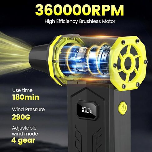 Compressed Air Duster, 330000RPM Electric Air Duster with LED Display, 4 Gear Adjustable Rechargeable Cordless Jet Dry Blower, Replace Compressed Air Can, Air Duster for Car, Computer, Home, Outdoors in Kuwait