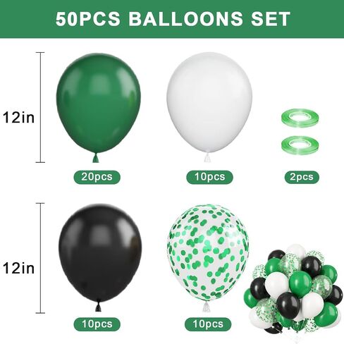Green Black White Balloons, 50Pcs 12inch Latex Balloons Set for Women Girl Baby Shower Birthday Wedding Party Decorations, Balloon Bunches in Color Black,White,Green in Kuwait