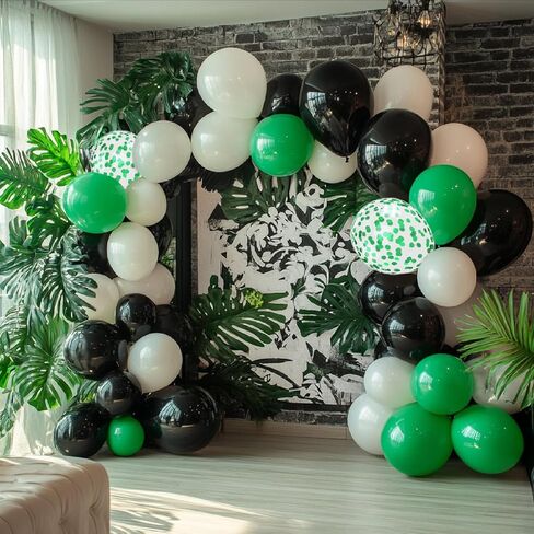 Green Black White Balloons, 50Pcs 12inch Latex Balloons Set for Women Girl Baby Shower Birthday Wedding Party Decorations, Balloon Bunches in Color Black,White,Green in Kuwait