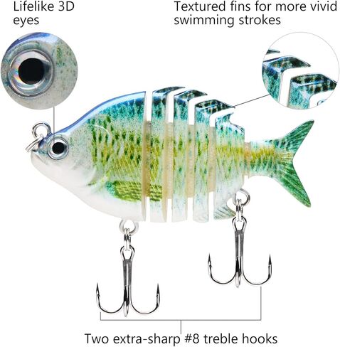 Bassdash SwimPanfish 2.5"/0.34oz Hard Bluegill Swimbaits Multi Jointed Topwater Trout Bass Fishing Crank Lure,Pack of 4 in Kuwait