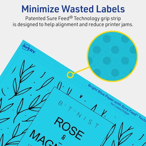 Avery Printable Rectangle Labels with Sure Feed Technology, 5" x 8-1/8", Bright Blue Labels, Laser/Inkjet, 80 Total, Great for Shipping Labels and Packaging Labels in Saudi Arabia