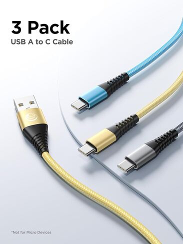 كابل USB C بطول 10 أقدام 3 عبوات شحن سريع من النايلون المضفر طويل من النوع C كابل شاحن لهاتف Samsung Galaxy S24 S23 S22 S21 S10 S9 S8 A02s A03s A11 A12 A13 A14 A21 A22 A32 A42 A53، الكمبيوتر اللوحي، LG، Moto، TCL in Kuwait