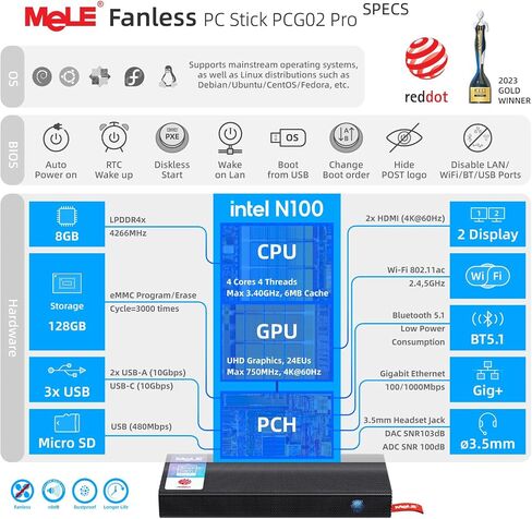 MeLE Fanless Mini PC Stick PCG02 Pro N5100 8GB RAM 256GB Storage in Kuwait