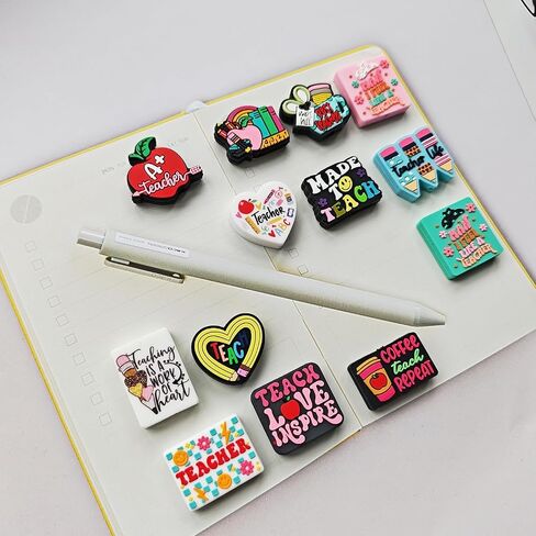 JNWHY Silicone Focal Beads for Pens Bulk Keychain Making Kit Colorful Focals with Characters Pattern DIY Gift Art Craft (Teacher Theme) in Saudi Arabia