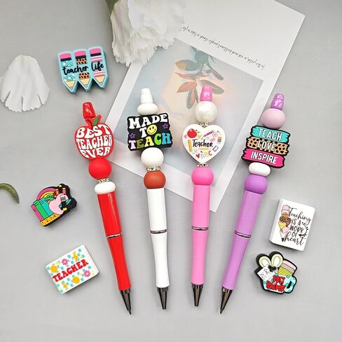JNWHY Silicone Focal Beads for Pens Bulk Keychain Making Kit Colorful Focals with Characters Pattern DIY Gift Art Craft (Teacher Theme) in Saudi Arabia