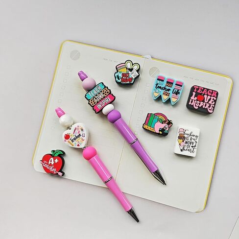 JNWHY Silicone Focal Beads for Pens Bulk Keychain Making Kit Colorful Focals with Characters Pattern DIY Gift Art Craft (Teacher Theme) in Saudi Arabia