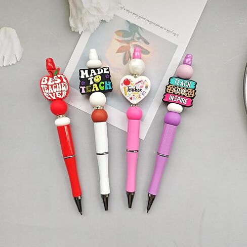JNWHY Silicone Focal Beads for Pens Bulk Keychain Making Kit Colorful Focals with Characters Pattern DIY Gift Art Craft (Teacher Theme) in Saudi Arabia