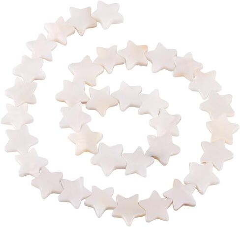 Fashewelry 38pcs Celestial Star Natural Freshwater Shell Loose Beads Polished Five-Pointed Star Flat Spacer Beads Fully Drilled for Jewelry DIY Craft Necklace Bracelet Earring (White) in Saudi Arabia