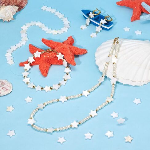 Fashewelry 38pcs Celestial Star Natural Freshwater Shell Loose Beads Polished Five-Pointed Star Flat Spacer Beads Fully Drilled for Jewelry DIY Craft Necklace Bracelet Earring (White) in Saudi Arabia