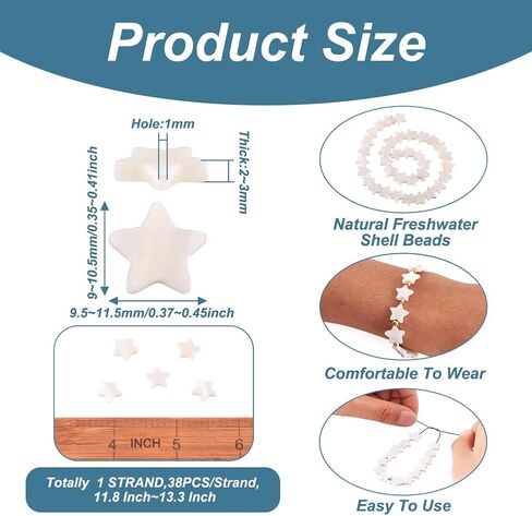 Fashewelry 38pcs Celestial Star Natural Freshwater Shell Loose Beads Polished Five-Pointed Star Flat Spacer Beads Fully Drilled for Jewelry DIY Craft Necklace Bracelet Earring (White) in Saudi Arabia