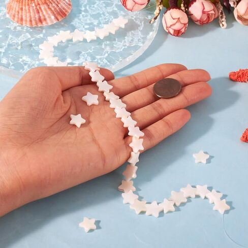 Fashewelry 38pcs Celestial Star Natural Freshwater Shell Loose Beads Polished Five-Pointed Star Flat Spacer Beads Fully Drilled for Jewelry DIY Craft Necklace Bracelet Earring (White) in Saudi Arabia