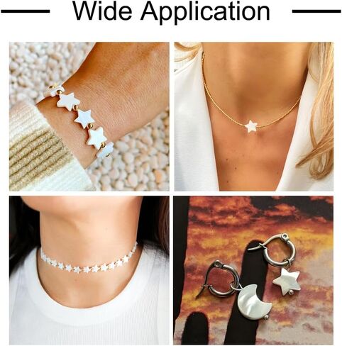 Fashewelry 38pcs Celestial Star Natural Freshwater Shell Loose Beads Polished Five-Pointed Star Flat Spacer Beads Fully Drilled for Jewelry DIY Craft Necklace Bracelet Earring (White) in Saudi Arabia