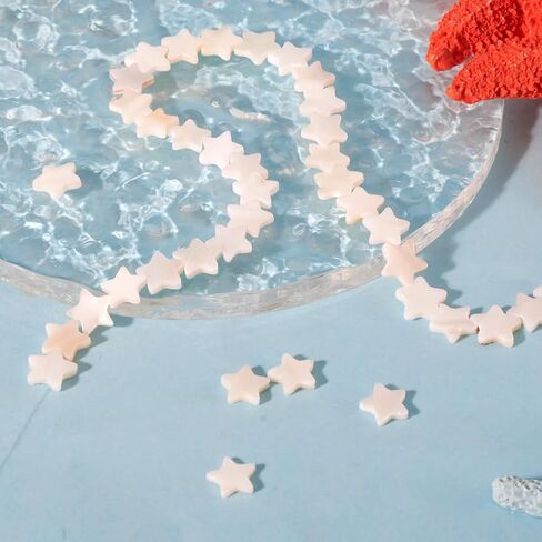 Fashewelry 38pcs Celestial Star Natural Freshwater Shell Loose Beads Polished Five-Pointed Star Flat Spacer Beads Fully Drilled for Jewelry DIY Craft Necklace Bracelet Earring (White) in Saudi Arabia