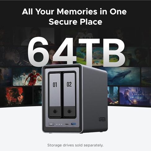 UGREEN NASync DXP4800 4-Bay Desktop NAS، وحدة المعالجة المركزية Intel N100 رباعية النواة، ذاكرة وصول عشوائي DDR5 سعة 8 جيجابايت، 32 جيجا eMMC، 2 * 2.5 جيجا بايت، 2 * فتحات M.2 NVMe، 4K HDMI، تخزين متصل بالشبكة (بدون أقراص) in Kuwait