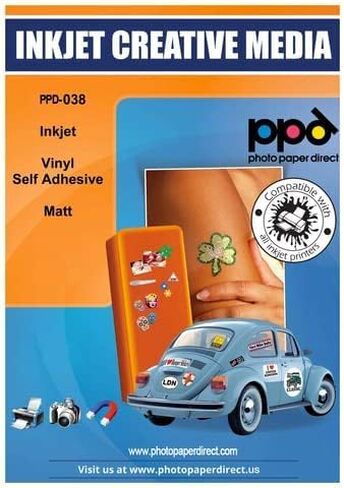PPD Printable Vinyl Sticker Paper for Inkjet Printer, Matte Sticker Paper 8.5 x 11, Self-Adhesive Print Your Own Stickers at Home, Custom Photo, Waterproof & Tear Resistant, Instant Dry (20 Sheets) in Saudi Arabia