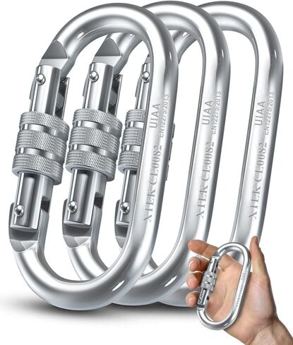 25kN Climbing Carabiner – UIAA CE Rated 5620LB – Heavy Duty Twist Locking Carabiner Clip - Industrial Strength Large Steel Oval Caribeaner - Rock Climbing Caribeener Clips for Rigging, Ropes in Kuwait