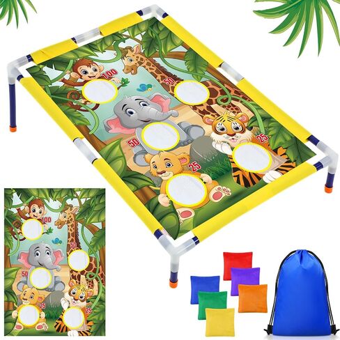 Summer Bean Bag Toss Games with 6 Bean Bags Portable PVC Framed Corn Hole Game Set for Beach Safari Theme Outdoor Game Party in Saudi Arabia