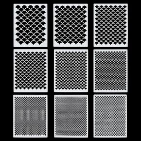 PH PandaHall 9 Styles Fish Scale Stencil Mermaid Scale Painting Stencils Face Makeup Stencils Dragon Painting Templates for Art Painting on Walls Face Body Fabric Cake Cookie 7.8x5.9 Inch