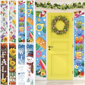 4 Pcs Spring Door Banner Welcome Spring Porch Sign Summer Fall Winter Door Banner Seasonal Party Decorations For Yard Indoor Outdoor Decorations 11.8 x 70.9 in