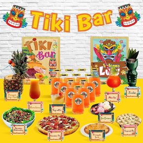 45pcs Bar Decoration Kit Hawaiian Welcome Luau Party Decoration Ban Bar Sign Sign Food Tent Cards ملصقات لـ Aloha Summer Tropical Beach Decor