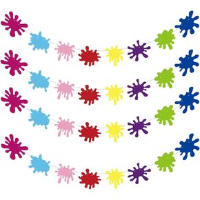 4 PCS Slime Happy Birthday Banners Art Paint Party Banner إنها لوازم الحفلات الزمنية للوحل لزخارف الحفلات الوحي