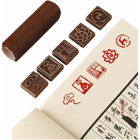 6 PCS Magnetic Stamps الصينية الطوابع الصينية لوتس الغيوم الميمون الخشب ختم القرطاسية اليابانية الختم الصيني الختم الفصل