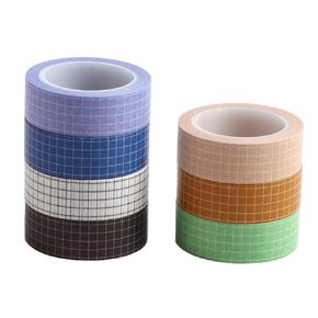 7 Rolls Grid Washi Tape Set 10M Colorful Writable Paper Adhesive Masking Tapes 15MM Width Sticky Paper Tape for DIY Scrapbooking Arts Crafts Decor Bullet Journaling Labels