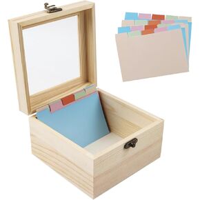 Klmnop Index Card Holder 3x5, Wooden Index Card Box with 35 Dividers, Flash Card Holder for Organizing Business Cards, Note Cards(Natural)