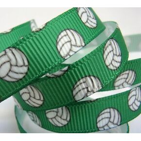 Grosgrain Ribbon 3/8 "Wide - Green Volleyball Print - 10 ياردة ، لأقواس شعر الفريق وحرف الكرة الطائرة!.
