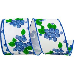 Reliant Ribbon 93881W-030-40F التوت الأزرق والسيقان Twill حافة السلكية الشريط ، 2-1/2 بوصة × 10 ياردة ، أبيض