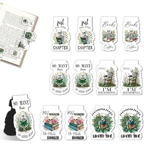 12pcs Skeleton Funny Magnetic Bookmark,Book Club Gifts Bulk for Book Lovers Bookworms Nerd Readers Friend Women Men