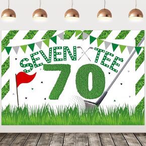 7 x 5 ft Seven Tee Golf Green Happy Birthday Backdrop for Men's 70th Birthday Party