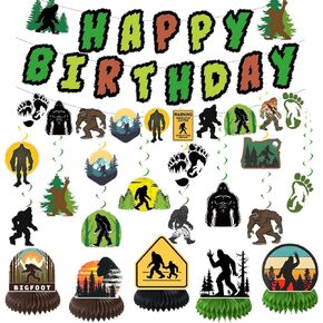 Bigfoot Party Decorations Bigfoot Birth Birthday Party Supplies تشمل لافتة عيد ميلاد سعيد Bigfoot معلقة