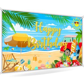 Avezano Summer Beach Party Party Backdrop Tropical Hawaiian Beach Seaside Seaside عيد ميلاد سعيد زخارف حفلة هاواي الشاطئ شعار حفلة عيد ميلاد 70.8 × 43.3 بوصة
