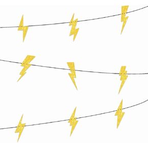 Y 9pcs Gold Glitter Lightning Bolt Banner for Flash Weather Theme Party Background Decorations Men Women Happy Birthday Party Decor Supplies