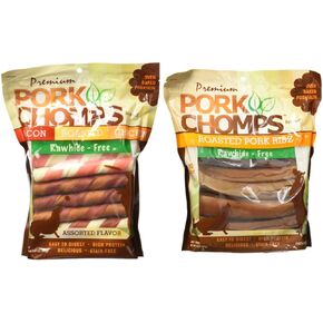 Scott Pet Pork Chomps Baked Pork Skin Cogs ، محطات تقلبات 6 بوصات ، نكهات متنوعة ، 24 Count و Pork Chomps Costed Pork Skin Cogs ، أشكال ضلع 6 بوصة ، 10 بوصة ، حزمة العد 10