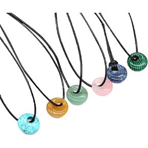 10 Pieces Stone Pendants Round Shape Beads Crystal Quartz Stone Charm with 18 Inch Imitation Leather Cord Chain for Necklace Jewelry Making