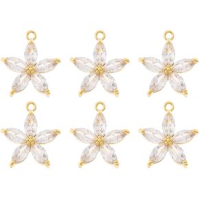 Cubic Zirconia Flower Charms 18k Gold Plated Flower Charms Brass Micro Pave 5-Petal Floral Charms for Jewelry Necklace Bracelets Earrings Making DIY Crafts