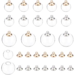 PH Pandahall 60 مجموعات Glass Globe Charms UV Resin Vial Bottle Pendant Mini Glass Orbs Wish Wish Bottle مع قبعات لأشعة UV Planet Dice Birthder Birth