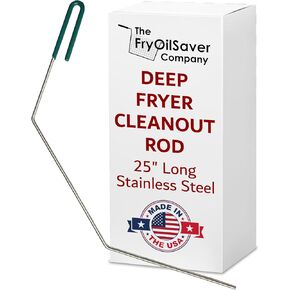 FryOilSaver Co, 25" Deep Fryer Cleanout Rod, Break Up Hardened Oil, Clean Clogged Fryer Drain, Fryer Poker Rod, Angled Shape, Stainless Steel Fryer Cleaning Tool, Declogger Goofer Rod