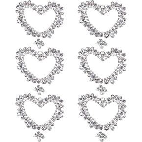Fingerinspire 6 pcs Heart Embroidery Glass Rhinestone Chaking 2.3x2.3inch Heart Sew on Patches Crystal Patches Chilments Patch Shining Rhinestone for borkets bags